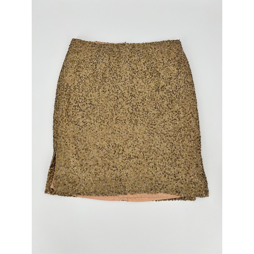St. Vincent Gold Metal Sequin Silk Mini Skirt Size‎ 4 Made in USA Vintage